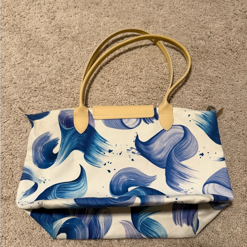 Longchamp Blue and Cream Floral Tote Bag - Picture 2 of 4